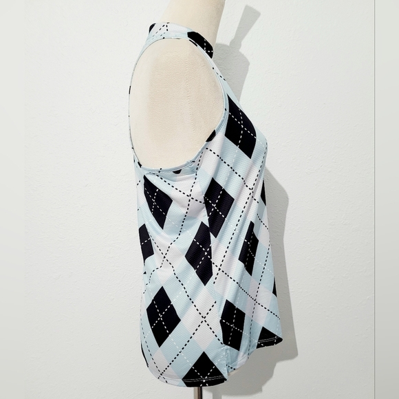 Soneven Women Sleeveless Golf Polo Shirt Argyle Blue Size Small Moisture Wicking - Picture 2 of 10